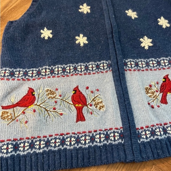 Vintage Southern Lady Christmas Sweater Vest with Cardinals and Snowflakes - Picture 2 of 4